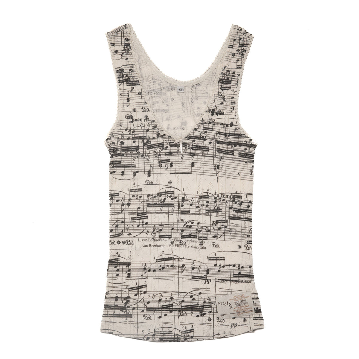 Music Note Print Pointelle Tank Top